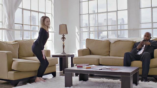 Black couple has wild standing sex with a big dicked standing man