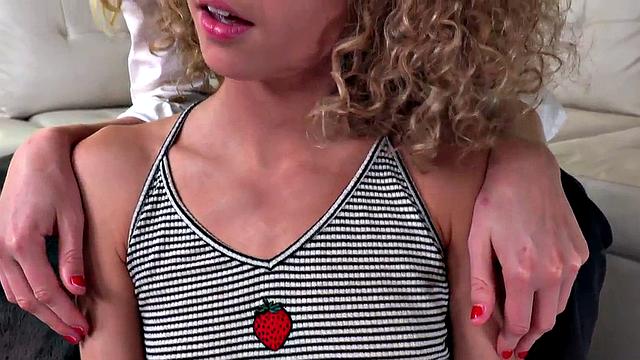 Two horny teens share a dick in a steamy threesome with a slutty talker