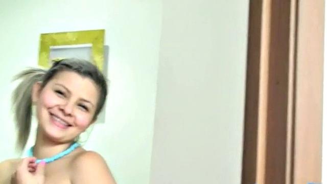 Naughty petite teen teasing and fingering