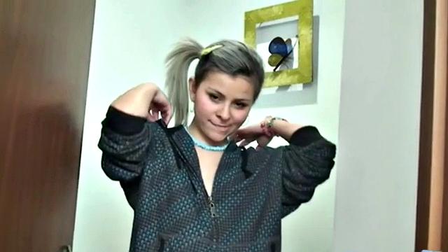 Naughty petite teen teasing and fingering