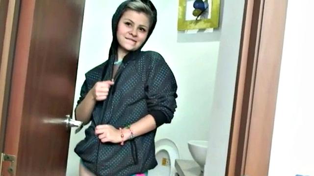 Naughty petite teen teasing and fingering