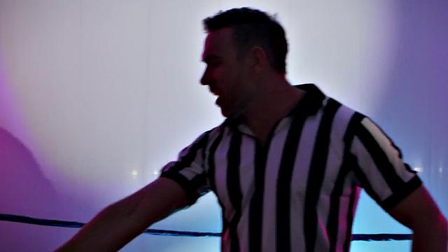 3some loving judge by massive wrestlers in arena