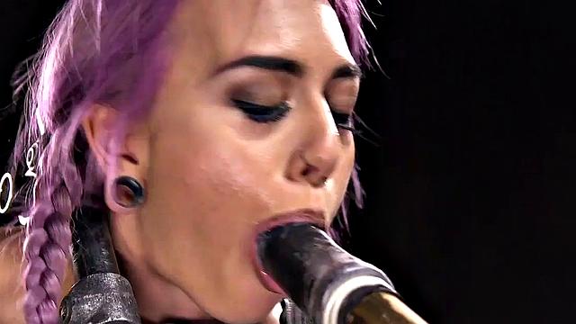 Squirting skinny BDSM sub toyed in BDSM lesson