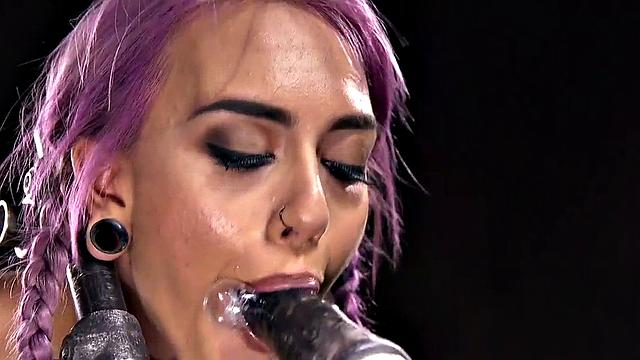 Squirting skinny BDSM sub toyed in BDSM lesson