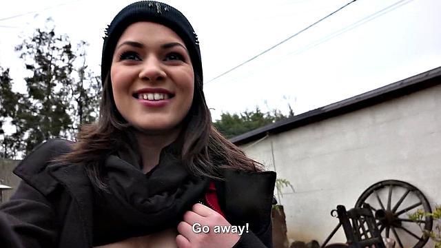 Classy chick gets naughty in the great outdoors with a thong and bra on