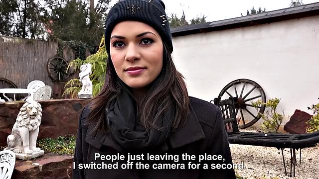 Classy chick gets naughty in the great outdoors with a thong and bra on