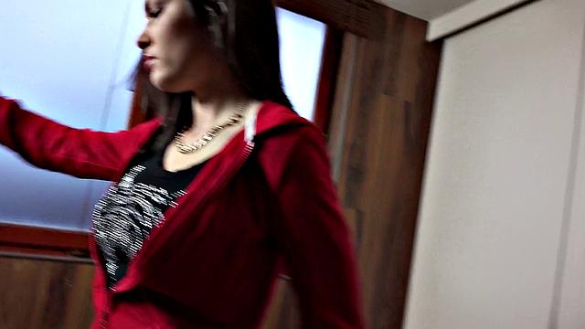 Classy chick gets naughty in the great outdoors with a thong and bra on