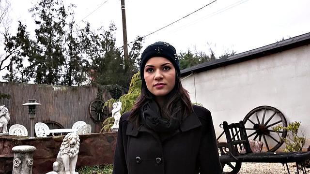 Classy chick gets naughty in the great outdoors with a thong and bra on