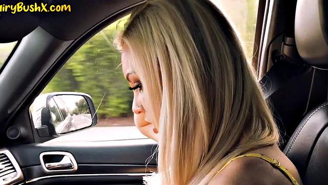 Big-titted hairy MILF nymphos get pleased after car ride