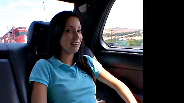 Chloe showing her natural tits and fingering pussy in the car