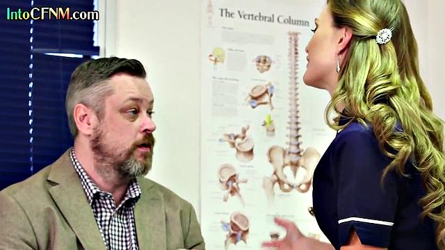 Naughty CFNM doctor sluts giving handjob