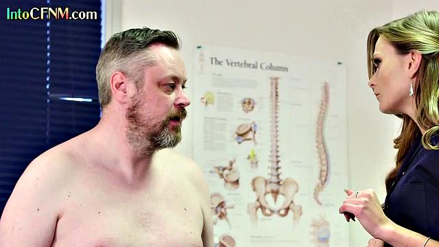 Naughty CFNM doctor sluts giving handjob