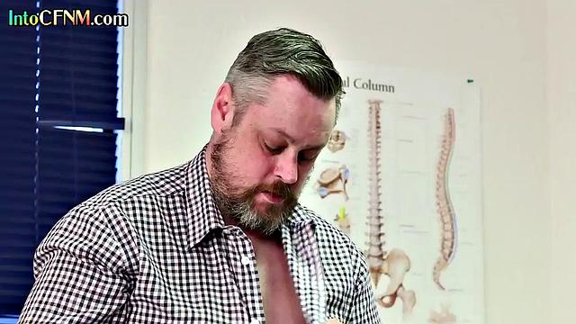 Naughty CFNM doctor sluts giving handjob