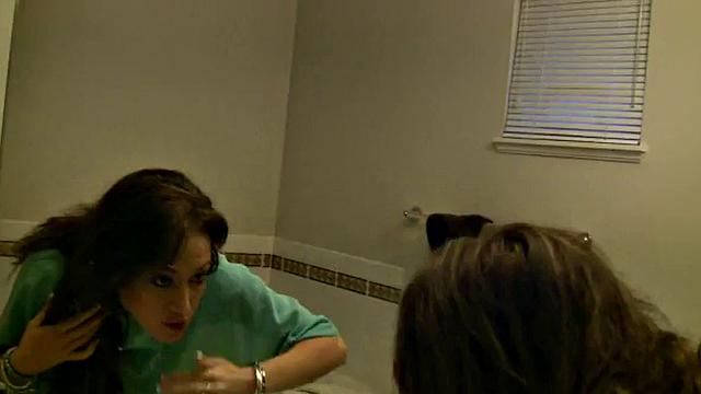 Cute brunette sucking on a dick in POV