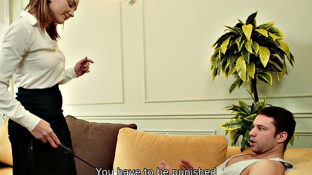 Watch this hot mistress in heels give a wild ride on the couch