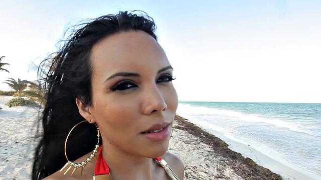 Big-ass TS Latina with tanned boobs fucked by big cock man