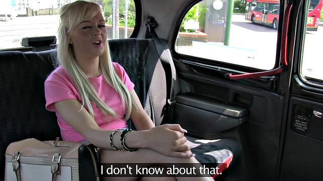 Blonde with bald pussy gets her shaved pussy fingered before taking cab ride & taking a cumshot