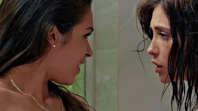 Hot babes in lingerie finger, lick, and scissor each other's pussies in hot bodysuit action