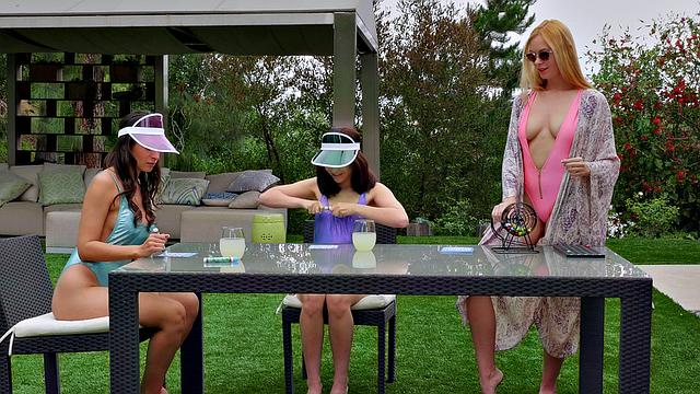 Hot babes in lingerie finger, lick, and scissor each other's pussies in hot bodysuit action