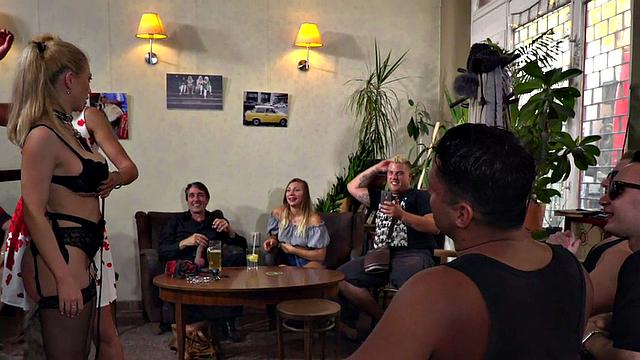 Useless MILF deepthroats in public and gets cum in mouth