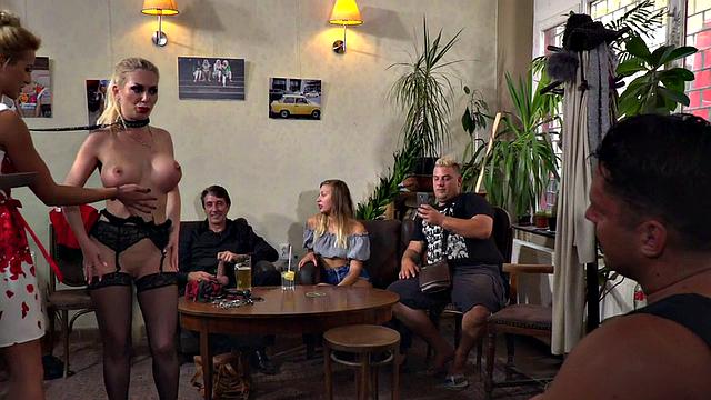 Useless MILF deepthroats in public and gets cum in mouth