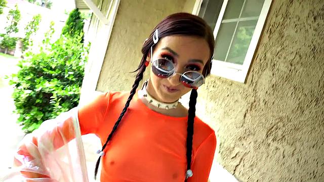 deepthroating 21yo petite slut throat by dom neighbor