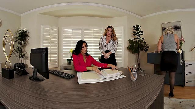 Office MILFs Charli Phoenix, Kayla Paige, and Reagan Foxx tag-team their client to keep his mouth shut