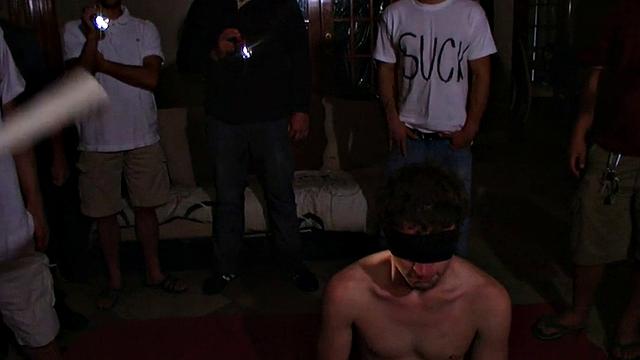 Blindfolded str8 stud fucked by frat in voyeur action