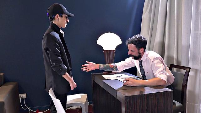 Geeky Latino twink bareback pounded by DILF