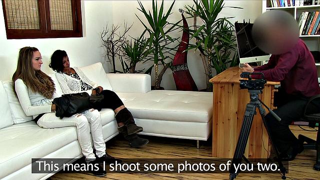 Agent's cock explodes in a hot threesome with two pretty babes