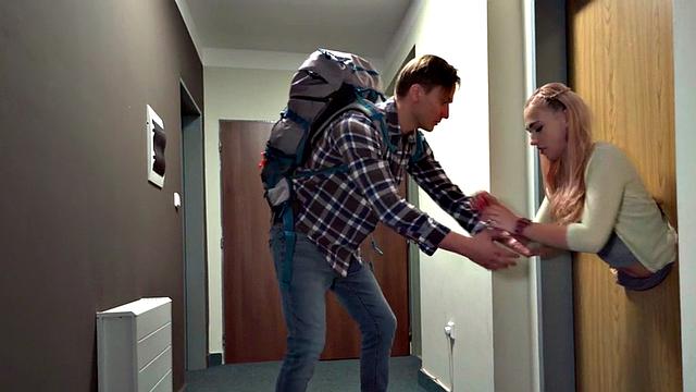 Petite 21yo hostel babe in 3some