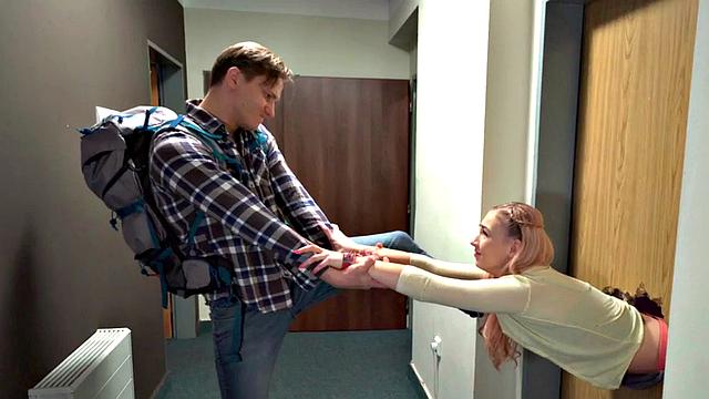 Petite 21yo hostel babe in 3some