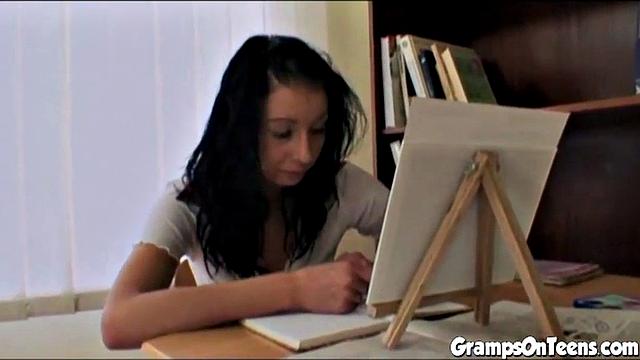 Schoolgirl screws oldie in detention