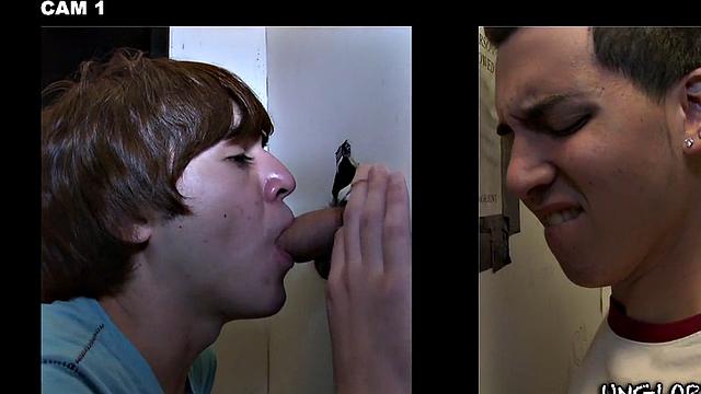 Fooled str8 sucked by man in gloryhole before filling his mouth