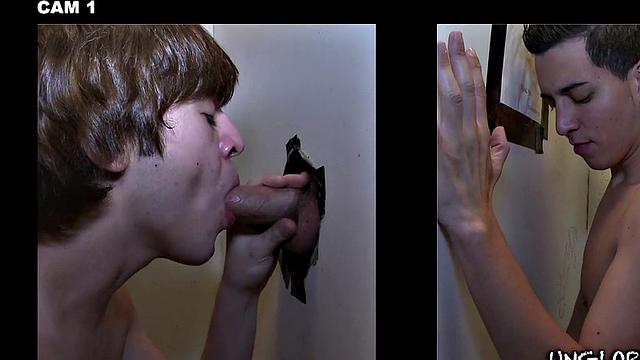 Fooled str8 sucked by man in gloryhole before filling his mouth