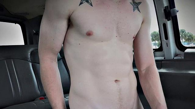 Real white stud fucks Black ass in public van outdoors