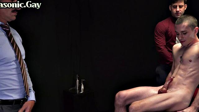 Suited dominant DILFS fuck twink in bareback 3some