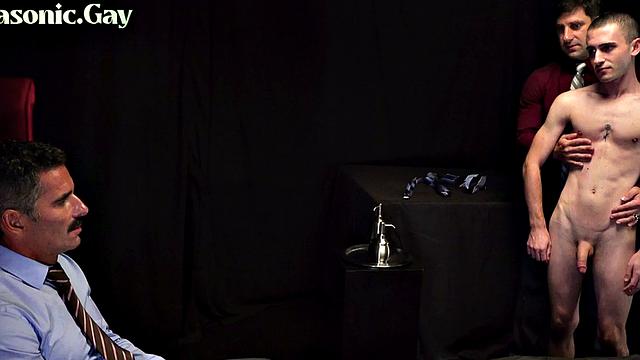 Suited dominant DILFS fuck twink in bareback 3some