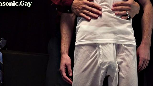 Suited dominant DILFS fuck twink in bareback 3some