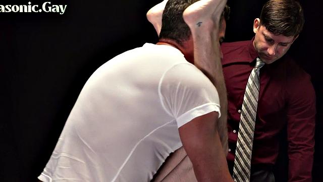 Suited dominant DILFS fuck twink in bareback 3some