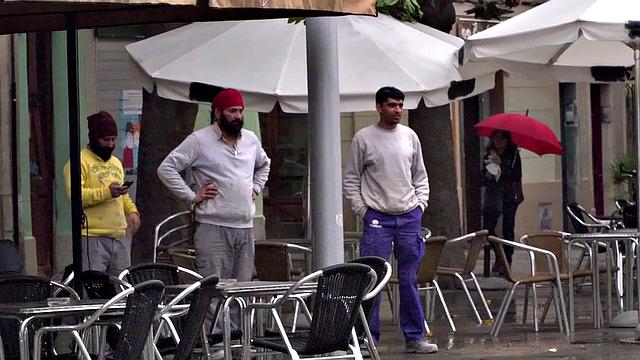 Lezdom redhead MILF shows teen servant outdoors in public