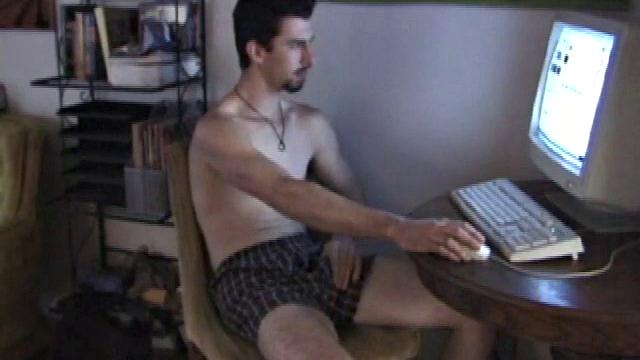 Trey's long dick for two-handed stroking, interrupted for ball tugging. Talking on the phone while jacking off.