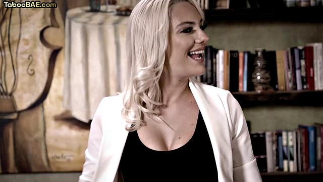 Blonde boss gets throatfuck by hot client