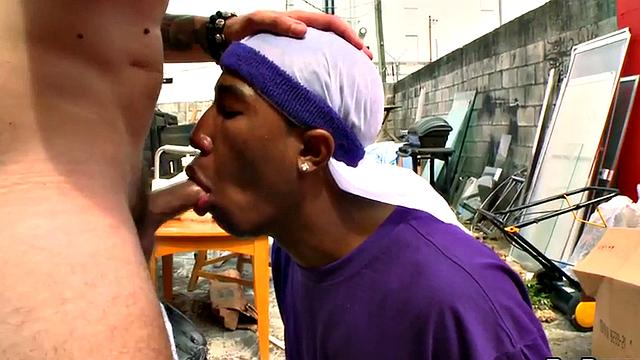 Black stud fucked by white cock in tight anal hole