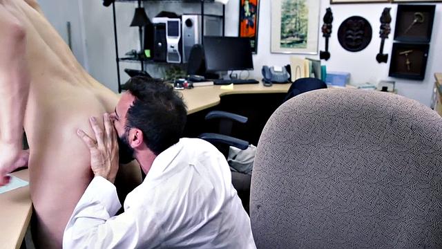 Facial gaypawn rims and fucks shop owner in office