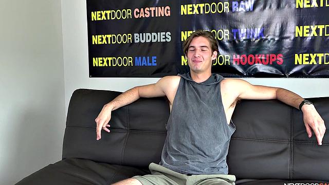 Sexy solo stud with blond hair jerks on casting