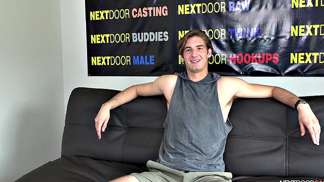 Sexy solo stud with blond hair jerks on casting