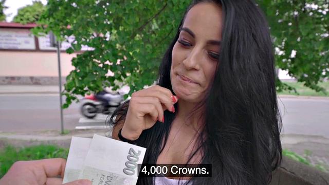 Euro beauty pulled into blowing big dick and outdoor sex