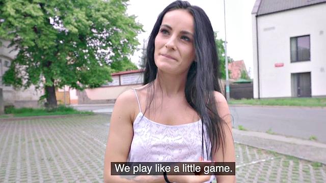 Euro beauty pulled into blowing big dick and outdoor sex