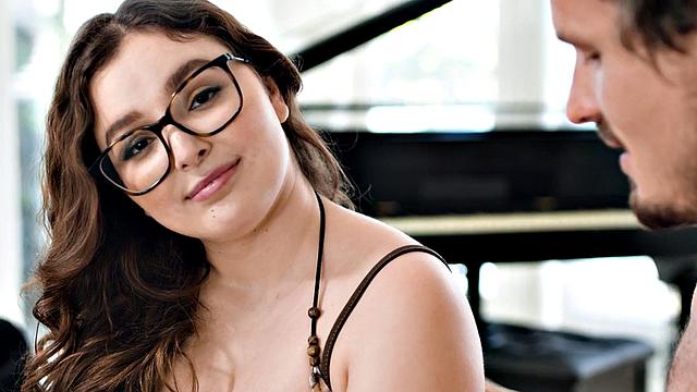 Busty babe with glasses gets her pussy banged